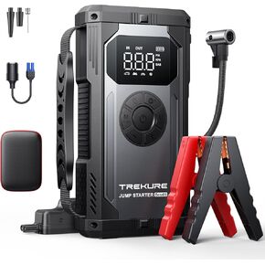Portable Car Jump Starter with Air Compressor, TREKURE 150PSI 4000A Car Battery Jump Starter (All Gas/10L Diesel), 12V Jump Box Car Battery Jumper Starter Portable with LCD Display, Lights
