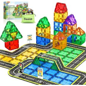 Magnetic Tiles Route 66 Road Set,Magnet Building Blocks for Kids Toys, Creative Construction Toys for Boys & Girls Ages 3-5 4-8 5-7, STME Sensory Toys for Toddlers, Idea Christmas Birthday Gifts