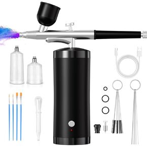 Airbrush Kit With Compressor 48PSI Rechargeable High Pressure Air Brush Set Cordless Airbrush Kit with 0.3mm Nozzle for Painting,Nail Art, Cake Decor,Makeup,Modeling (Black)