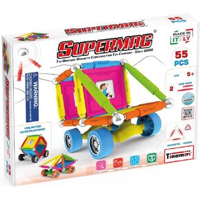 SUPERMAG - Wheels 55 | Educational Construction Fun | 55 Piece Set | Europe-Made | STEM | Toy Magnetic Building Sets | Magnet Toys | Supermag 0661