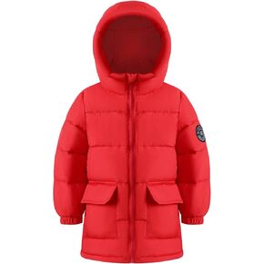 HILEELANG Kids Boy Girl Puffer Jacket Coat Hood Mid Length Light Weight Warm Insulated Padded Winter Outwear