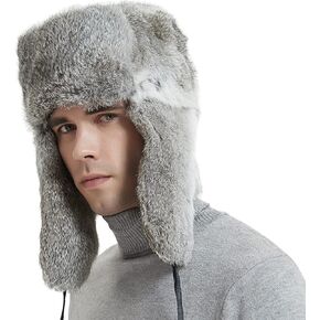 Bibury Rabbit Fur Trapper Hat, Natural Ushanka Hat, Russian Winter Fur Hat, USSR Hat