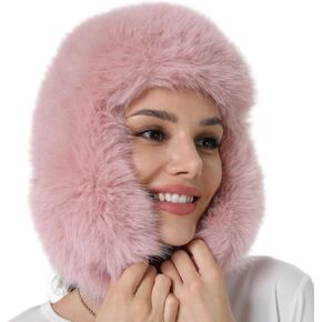 Candy Color Fluffy Bomber Hat Thick Faux Fur Plush Ear Flap Hats Elegant Coldproof Trapper Hat for Women Female