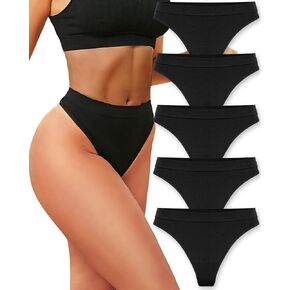 ROSYCORAL High Waisted Thong for Women Panties Breathable Sporty Tangas Seamless No Show Underwear Pack S-XL