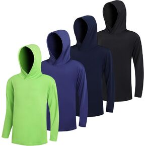 4 Pack Boy's Dry-Fit Lightweight Hoodies Pullover Long Sleeve Athletic Training T Shirts 4-20