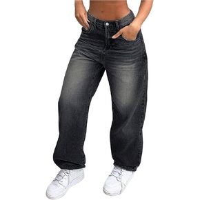 MakeMeChic Women's Jeans Straight Leg Baggy Denim Pants Trousers with Pockets