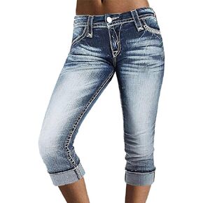 Flamingals Low Waisted Straight Leg Jeans for Women Stretchy Vinatge Skinny Jeggings