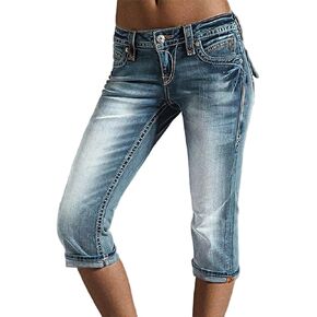 Flamingals Low Waisted Straight Leg Jeans for Women Stretchy Vinatge Skinny Jeggings