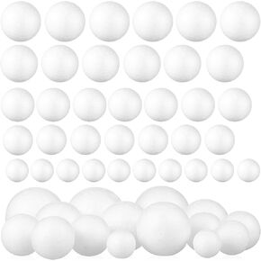 VILLCASE 50pcs Foam Balls for Craft, Assorted Sizes Round White Polystyrene Spheres, White Smooth Foam Balls for Arts and Crafts, Christmas, School Craft Project and Holiday Party
