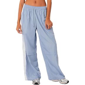 KMBANGI Women Striped Track Pants Elastic Waist Straight Leg Sweatpants Joggers Wide Leg Side Stripes Pants with Pockets