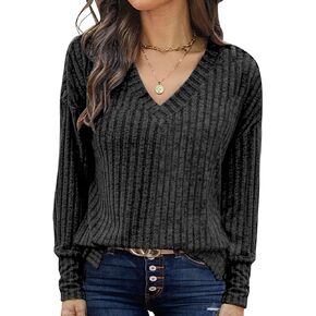 Womens V Neck Sweaters Lightweight Long Sleeve Tunic Tops Shirts Casual Sweatshirt Trendy