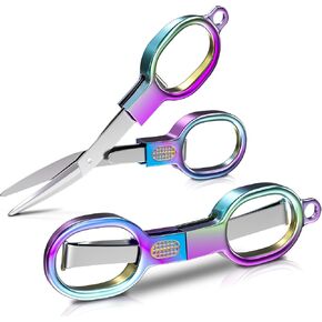 Folding Scissors, 2 Piece Stainless Steel Mini Small Scissors Pocket Portable Folding Travel Scissors Miniature Craft Scissors for Travel, Outdoor, Home, Office Use