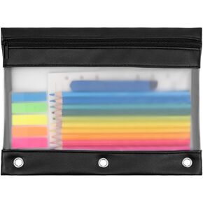 YoeeJob Pencil Pouch for 3 Ring Binder, 1 Pack Binder Pouches with Zipper, 3 Ring Pencil Pouch for Binder, Three Ring Pencil Case Suitable for School and Office（Black）