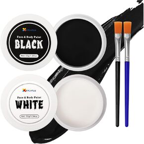 nsxsu Halloween Makeup Kit, White + Black + Red Face Paint 165g(5.8oz ), Face Painting Kit for Kids and Adults, Body Paint Kit with Brushes for Halloween SFX Makeup Skull Clown Art Theater