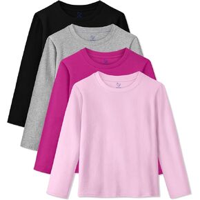 4 Pack Girls Long Sleeve Shirts Soft Cotton Long-Sleeve T-Shirts Tagless Basic Tees for Teen Girls Youth