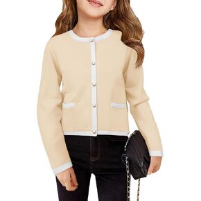 Haloumoning Girls Cardigan Uniform Sweater Long Sleeve Button Down Fall Winter Knit Tops for Kids 5-14 Years