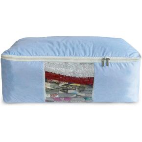 Madam Sew Quilt Blanket Storage Bag| Storage Bag|Comforter Storage Bag for Clothes, Quilts, Bedding|Linen Storage Bag with See-Through Front Panel, Strong Handles & 2-Way Zipper - Turquoise 22"x15"x8"