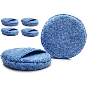 6 Pack Microfiber Wax Applicator Pads, Car Wax Applicator with Finger Pocket, Polishing and Detailing Polishing Foam Pads for Car Cleaning and Detail Polishing,Foam applicator pad (5 Inch Blue)