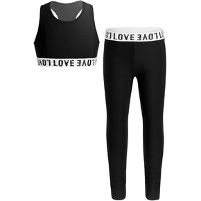 Aislor Kids Big Girls 2PCS Athletic Workout Outfits Sleeveless Racer Back Crop Tops with Bottoms