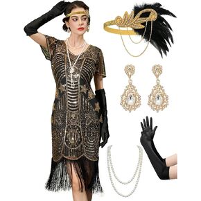 YESSA Flapper Dresses 1920s Dresses for Women,Sequin Fringe Great Gatsby Dresses for Women Roaring 20s Costume Harlem Night