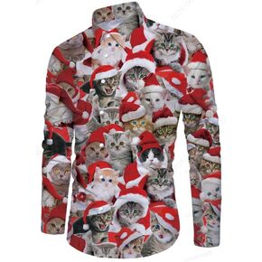 Mens Christmas Shirts Long Sleeve Clothes Button Up Casual Outfits Male Winter Festival Shirts