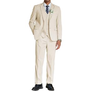 COOFANDY Men's 3 Piece Linen Cotton Suits Casual Lightweight Blazer Jackets Vest Pants Set for Wedding Business Prom