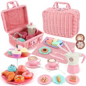 Afternoon Tea Toys Set Pretend Play Food Toys for Toddler Girls, Party Tea Playset Toy Gifts for 3 4 5 6 Year Old Girl Boy Kids Toddlers
