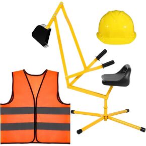 Sandbox Digger Set Sand Digger Ride on Excavator Toy Crane with Safety Vest, Helmet and 360 Degree Rotating Boom Excavator Role Play for Boys Girls Outdoor Sand Sandbox Beach Snow