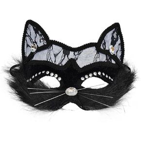 Venetian Cat Mask Venetian Fox Mask Lace Cat Mask for Halloween Party Masquerade Cosplay Custumes Accessories (Black)