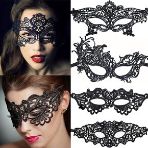 4 Sets Black Lace Eye Mask for Women Lady Masquerade Halloween Christmas Thememed Party Cosplay Decoration Accessories Supplies