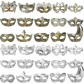 Jucoan 30 Pack Masquerade Masks, Vintage Antique Venetian Party Masks, Mardi Gras Masks for Men Women Halloween Cosplay Masquerade Theme Ball Party