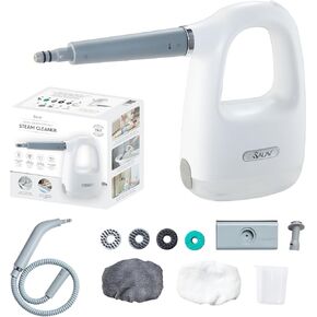 SALAV® CleanSteam Compact Steam Cleaner Pressurized Multi-Surface Handheld Steamer w/11pc Accessories, Safety Lock No-Drip Fast Heat Time Unlimited Use, for Cleaning Windows, Tiles, Grout, Car (White)