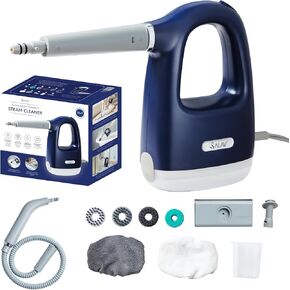 منظف ​​بخار مضغوط من SALAV® CleanSteam، باخرة محمولة متعددة الأسطح مضغوطة مع 11 قطعة من الملحقات، قفل أمان بدون تقطير، وقت تسخين سريع، استخدام غير محدود، لتنظيف النوافذ، والبلاط، والجص، والسيارة (أبيض)