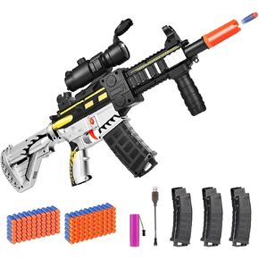 Electric Toy Gun for Nerf Guns Darts - Realistic Sniper Rifle Foam Blaster with Scope 120 Soft Bullets 3 Magazines for Boy Ages 8-12 Years Old Indoor Outdoor Toy Present for Adult Kid Holiday Birthday