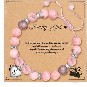 Bracelets for Teen Girls: Initial Natural Stone Bracelet with Blessing Message Card, Christmas Graduation Birthday Gifts for Teen Girls, Sister, Daughter, 3-16 Year Old Birthday Gifts.