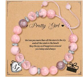 Bracelets for Teen Girls: Initial Natural Stone Bracelet with Blessing Message Card, Christmas Graduation Birthday Gifts for Teen Girls, Sister, Daughter, 3-16 Year Old Birthday Gifts.
