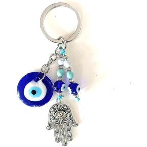 Turkish Evil Eye Keychain Hand of Fatima Alloy Keyring Good Luck Pendant Charms Home Decor Accessory