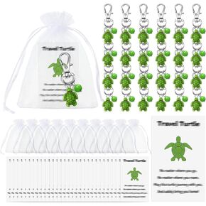 20 Sets Travel Turtle Keychain Bulk Little Sea Turtle Greeting Card with Organza Bag for Employee Appreciation