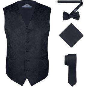 S.H. Churchill & Co. Men's 4 Piece Paisley Vest Set, with Bow Tie, Neck Tie & Pocket Hanky