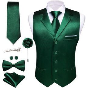 Barry.Wang Mens Satin Formal Suit Vest Tie Bowtie Set 8PC Lapel Collar Casual Slim Fit Waistcoat Wedding Party Tuxedo