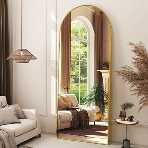Arched Full Length Mirror Floor Mirrors with Aluminum Alloy Frame Free-Standing Wall Mounted Floor Mirrors or Large Dressing Mirror, Gold Mirror Full Length