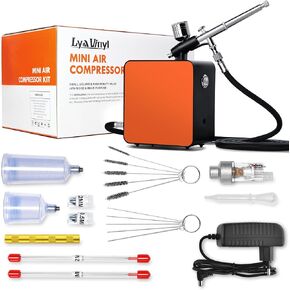 Lya Vinyl Mini Airbrush Kit with Air Compressor, 40 PSI High Pressure Air Brush Non-Clogging with 0.2/0.3/0.5mm Nozzle/Cleaning Sets, Ideal for Painting, Model Painting, Automotive Graphic