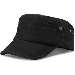 Military Hats for Men - Washed Cotton Military Caps Cadet Army Cap Vintage Adjustable Flat Top Cap