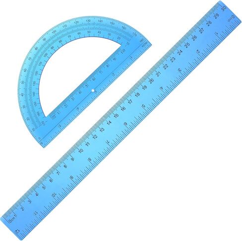 2 Packs Plastic Ruler 12 Inch Protractor Angle Finder Plastic Ruler and Protractor Set Math Geometry Set Clear Ruler School Supplies Set Transparent Ruler for School Home Supplies Drawing (Blue) in Saudi Arabia