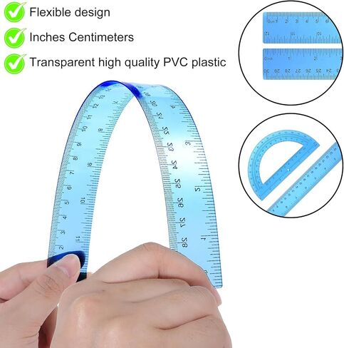 2 Packs Plastic Ruler 12 Inch Protractor Angle Finder Plastic Ruler and Protractor Set Math Geometry Set Clear Ruler School Supplies Set Transparent Ruler for School Home Supplies Drawing (Blue) in Saudi Arabia
