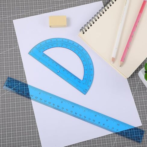 2 Packs Plastic Ruler 12 Inch Protractor Angle Finder Plastic Ruler and Protractor Set Math Geometry Set Clear Ruler School Supplies Set Transparent Ruler for School Home Supplies Drawing (Blue) in Saudi Arabia