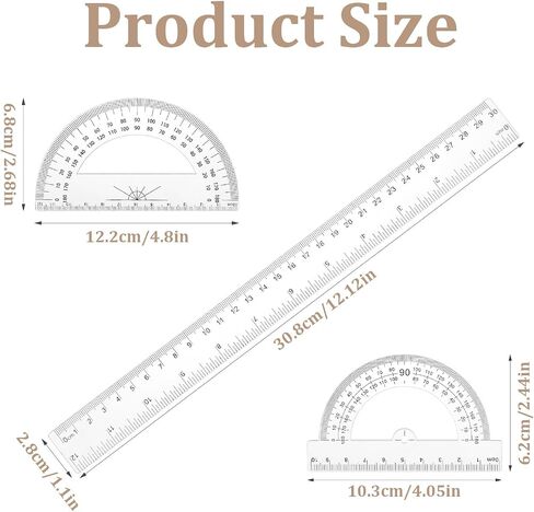 Protractor Ruler Clear Protractor Clear Ruler Geometry Set 12 Inch Ruler and Protractor Set Plastic Ruler Protractor Set for School Classroom Home Office Drawing in Saudi Arabia