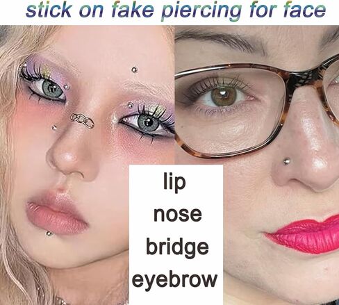 Fake Nose Ring Fake Nose Piercing Fake Nose Stud Stick on Fake Lip Ring Fake Eyebrow Lip Piercing Fake Septum Ring Faux Nose Ring for Women Clip on Nose Ring Fake Earring Stud Silver Gold Black in Saudi Arabia