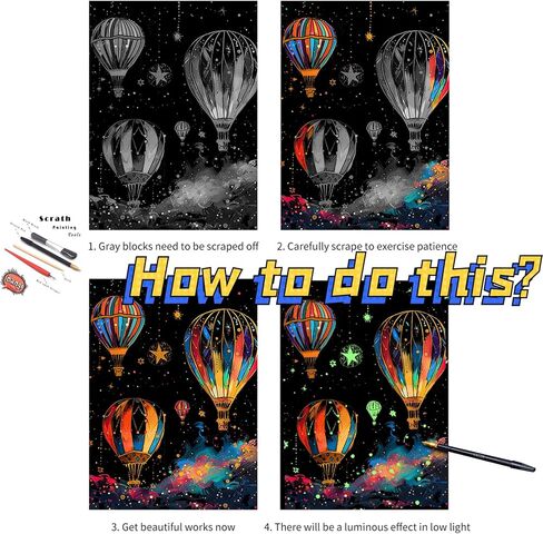 noctilucent الصفر قوس قزح اللوحة الفن ورقة الفن خدش للبالغين والأطفال الإبداعية الفن والحرف هدية خدش ورقة اللوحة مجموعة مع 4 أدوات 11.7 ''x 8.3'' (الفراشة والحوت) in Kuwait