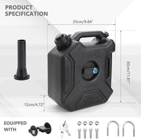 خزان غاز سعة 5 لتر سعة 1.32 جالون يأتي مع فوهة وقوس قابل للقفل لسيارة UTV ATV للدراجات النارية، لون أسود in Kuwait